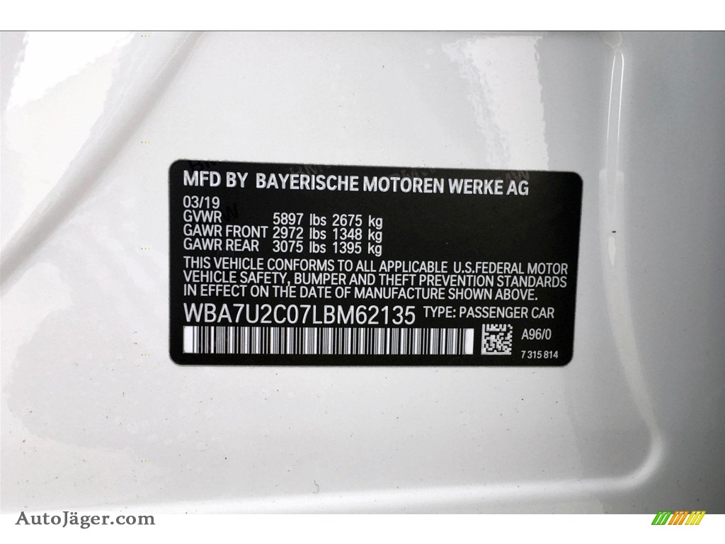 2020 7 Series 750i xDrive Sedan - Mineral White Metallic / Black photo #8