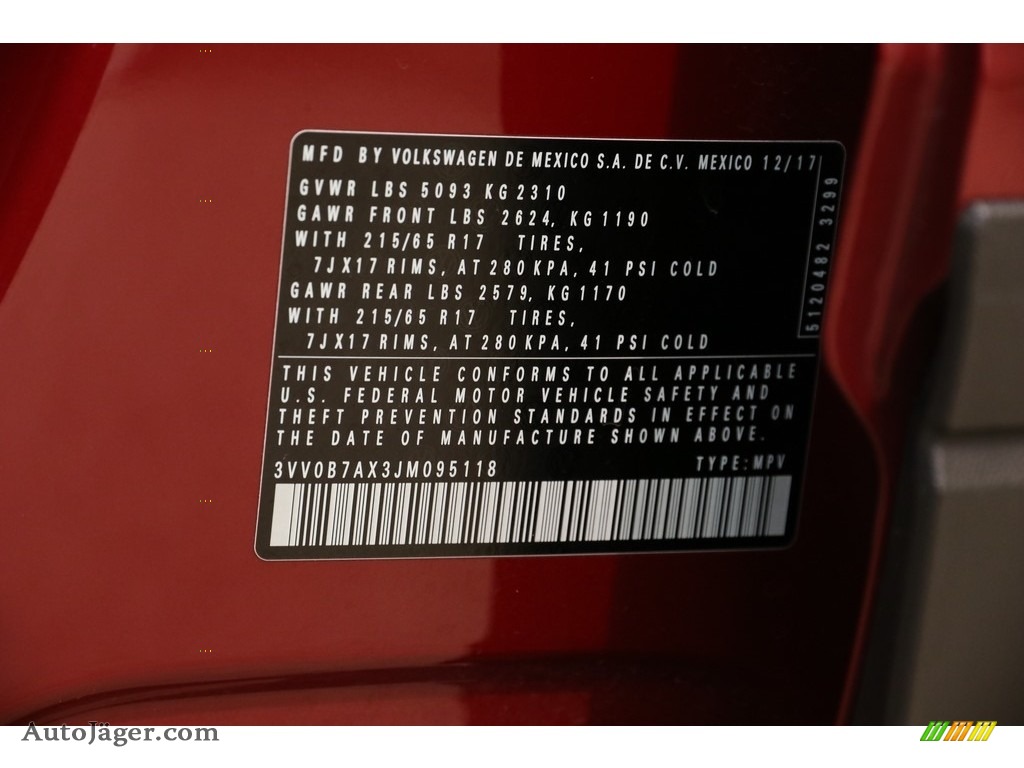 2018 Tiguan S 4MOTION - Cardinal Red Metallic / Titan Black photo #18