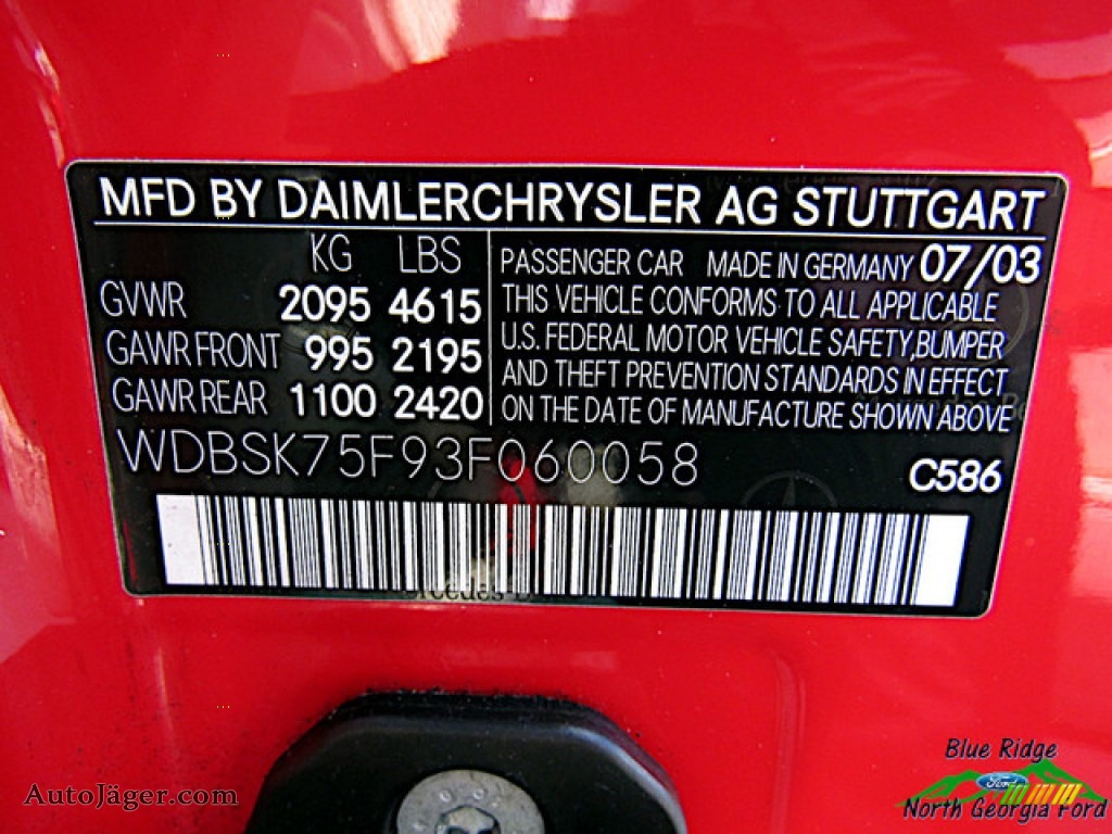 2003 SL 500 Roadster - Firemist Red Metallic / Ash photo #31