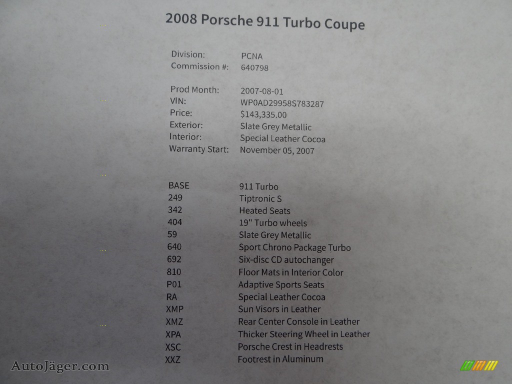 2008 911 Turbo Coupe - Slate Grey Metallic / Cocoa Brown photo #37