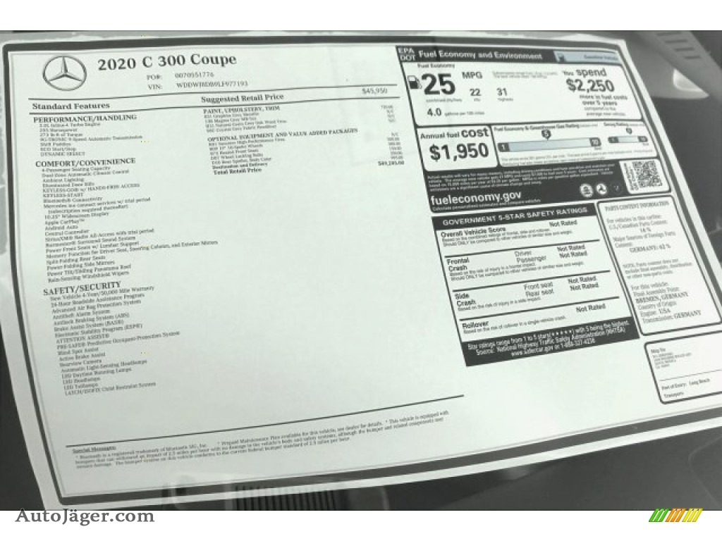 2020 C 300 Coupe - Graphite Grey Metallic / Magma Gray/Black photo #10