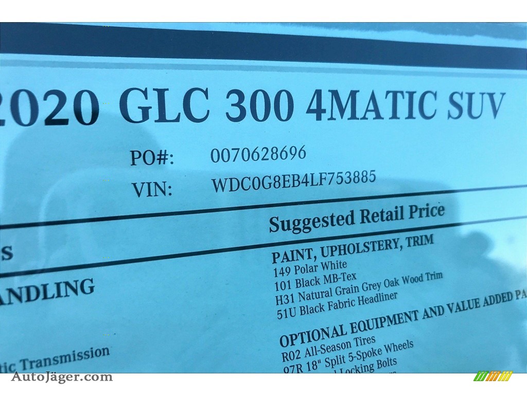 2020 GLC 300 4Matic - Polar White / Black photo #2