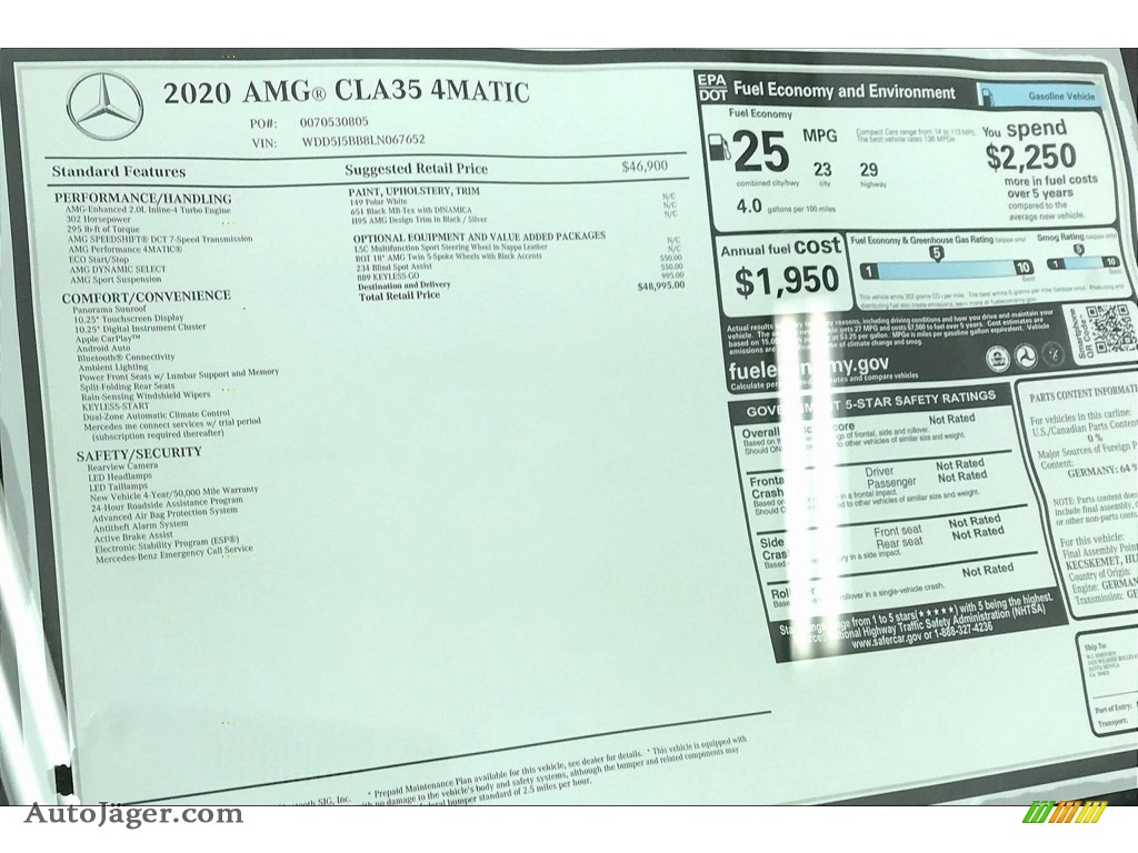 2020 CLA AMG 35 Coupe - Polar White / Black Dinamica w/Red stitching photo #17