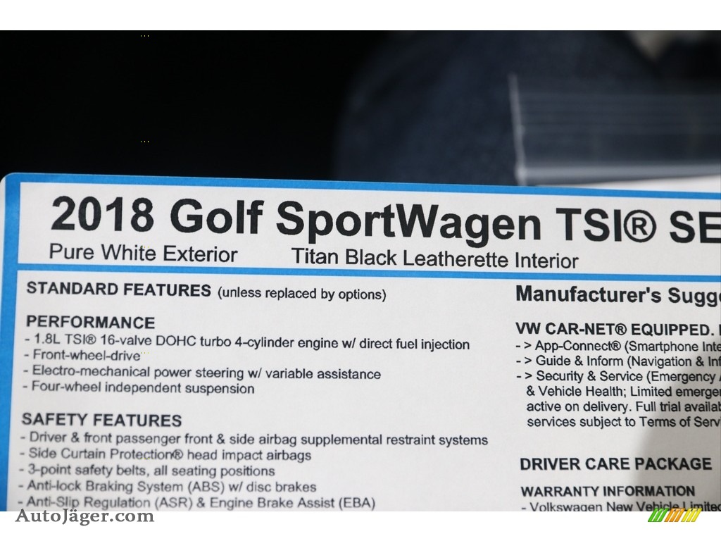 2018 Golf SportWagen SEL - Pure White / Titan Black photo #19