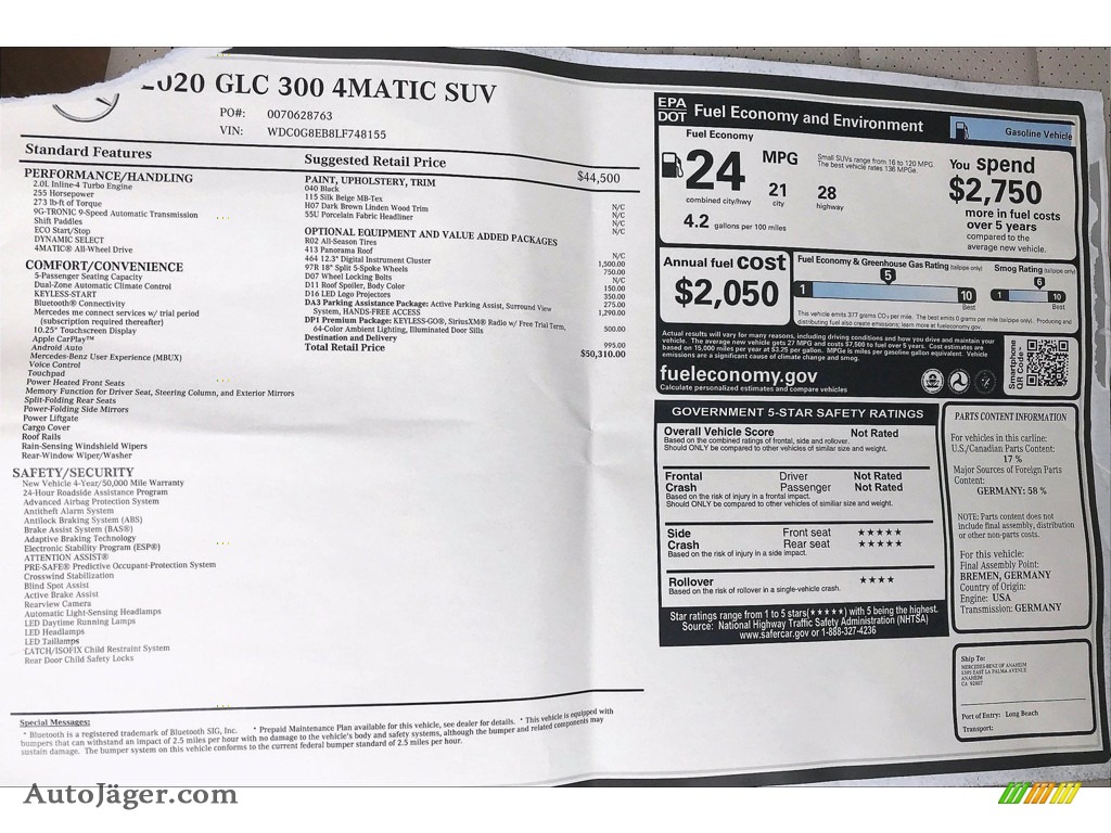 2020 GLC 300 4Matic - Black / Silk Beige photo #10