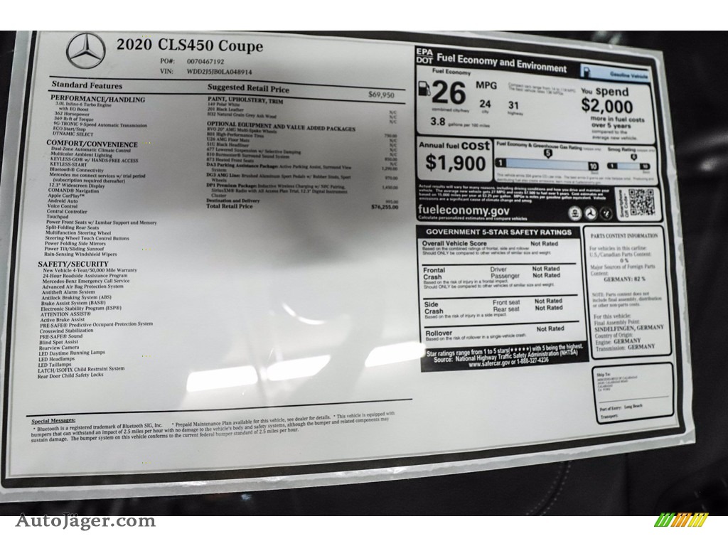 2020 CLS 450 Coupe - Polar White / Black photo #17