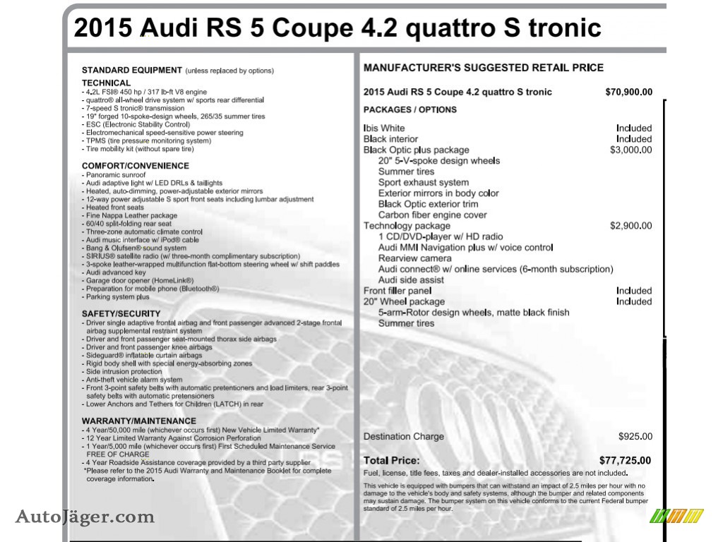 2015 RS 5 Coupe quattro - Ibis White / Black photo #3