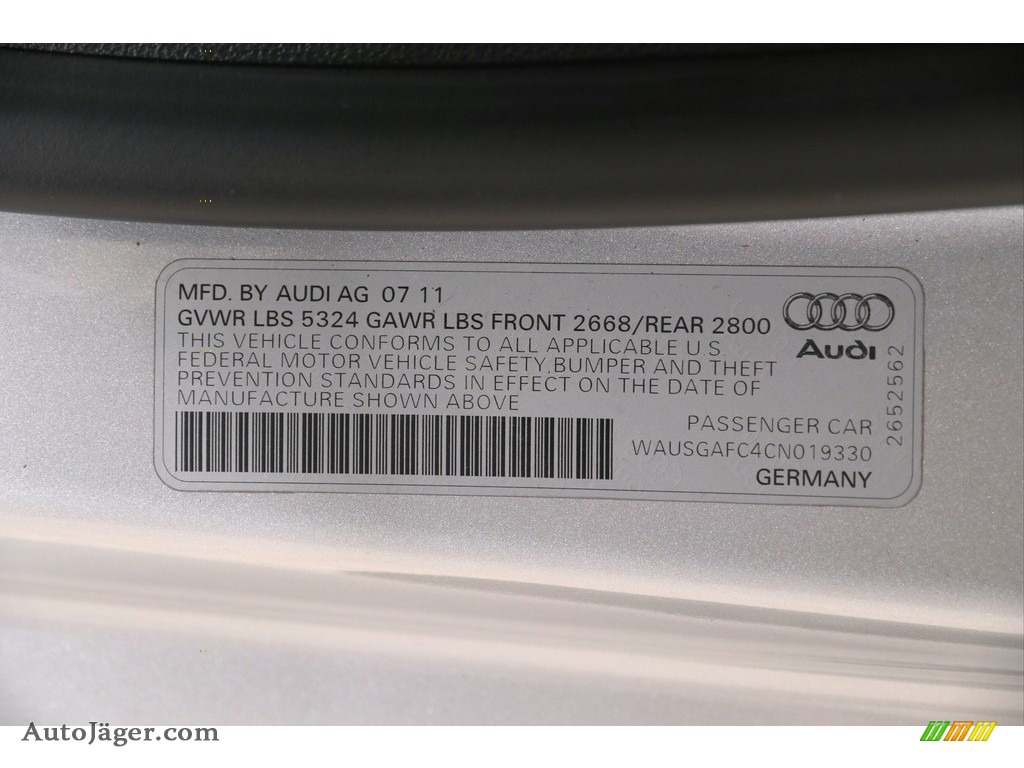 2012 A7 3.0T quattro Premium Plus - Ice Silver Metallic / Black photo #26