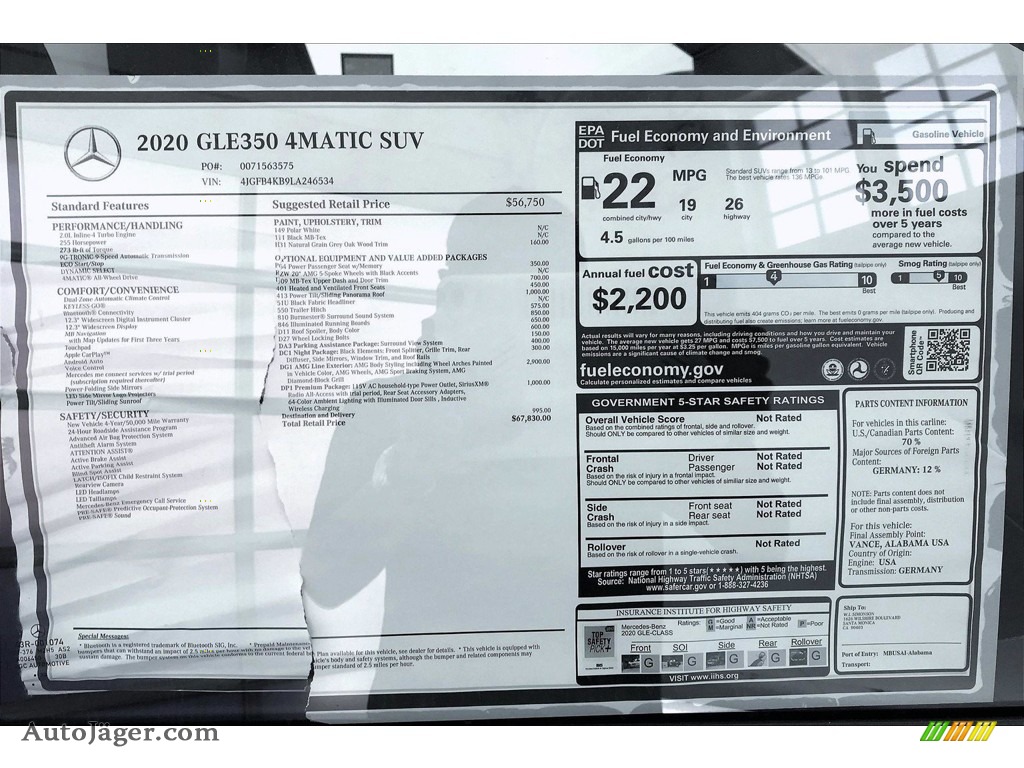 2020 GLE 350 4Matic - Polar White / Black photo #10