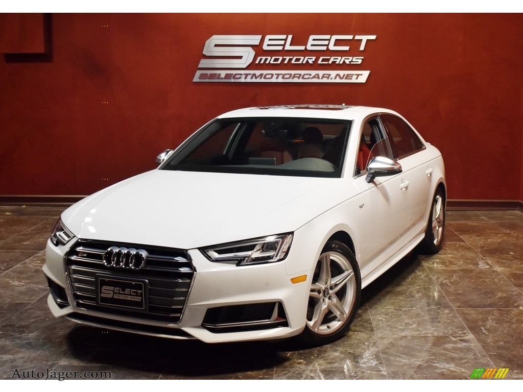 Glacier White Metallic / Magma Red Audi S4 Premium Plus quattro Sedan