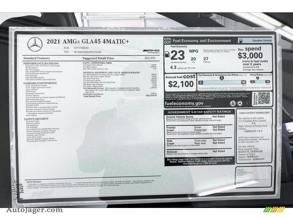 2021 GLA AMG 45 4Matic - Digital White Metallic / Black photo #11