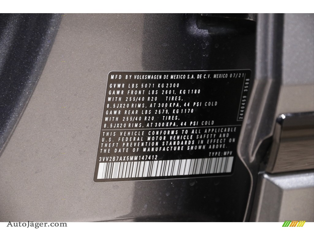 2021 Tiguan SE 4Motion - Platinum Gray Metallic / Titan Black photo #20