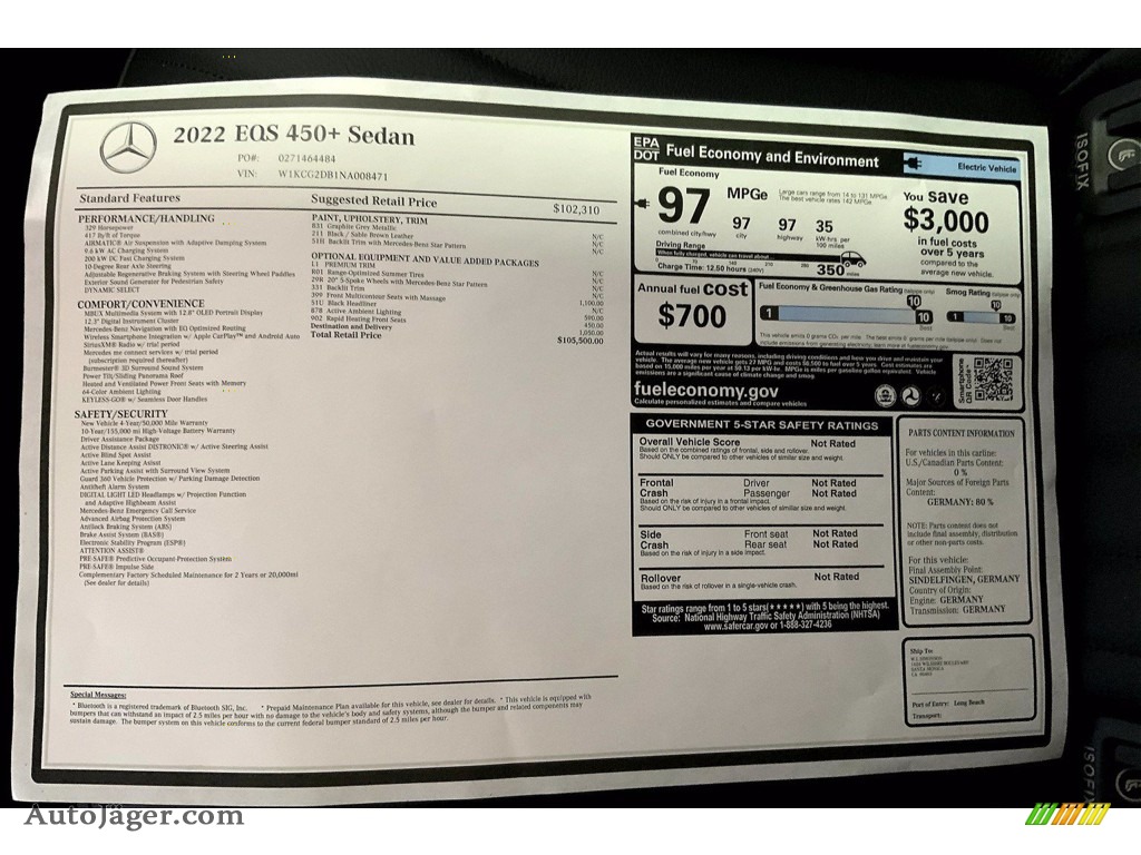 2022 EQS 450+ Sedan - Graphite Gray Metallic / Black/Sable Brown photo #13