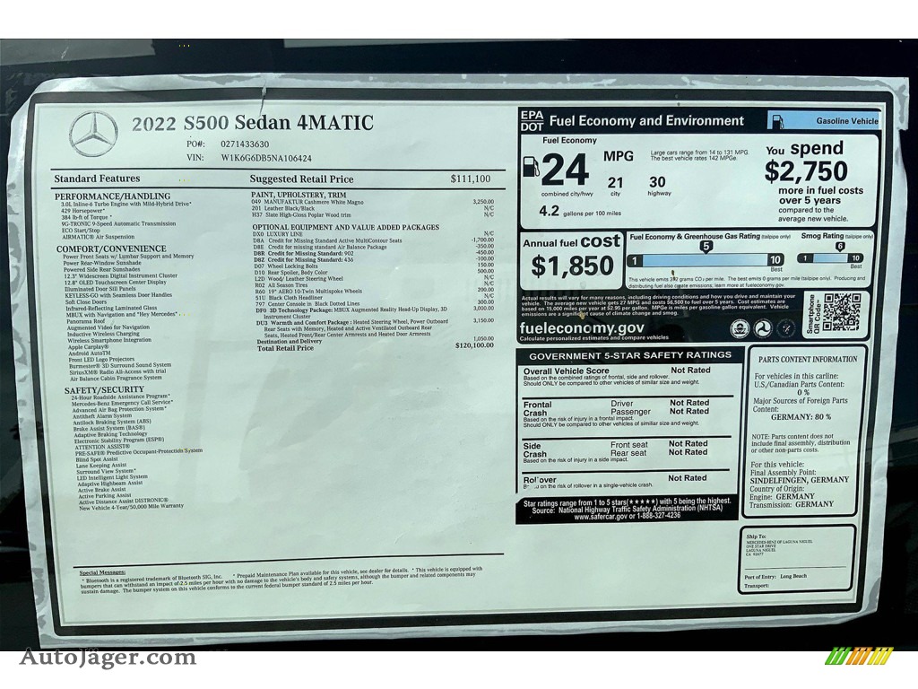 2022 S 500 4Matic Sedan - Cashmere White Magno (Matte) / Black photo #13