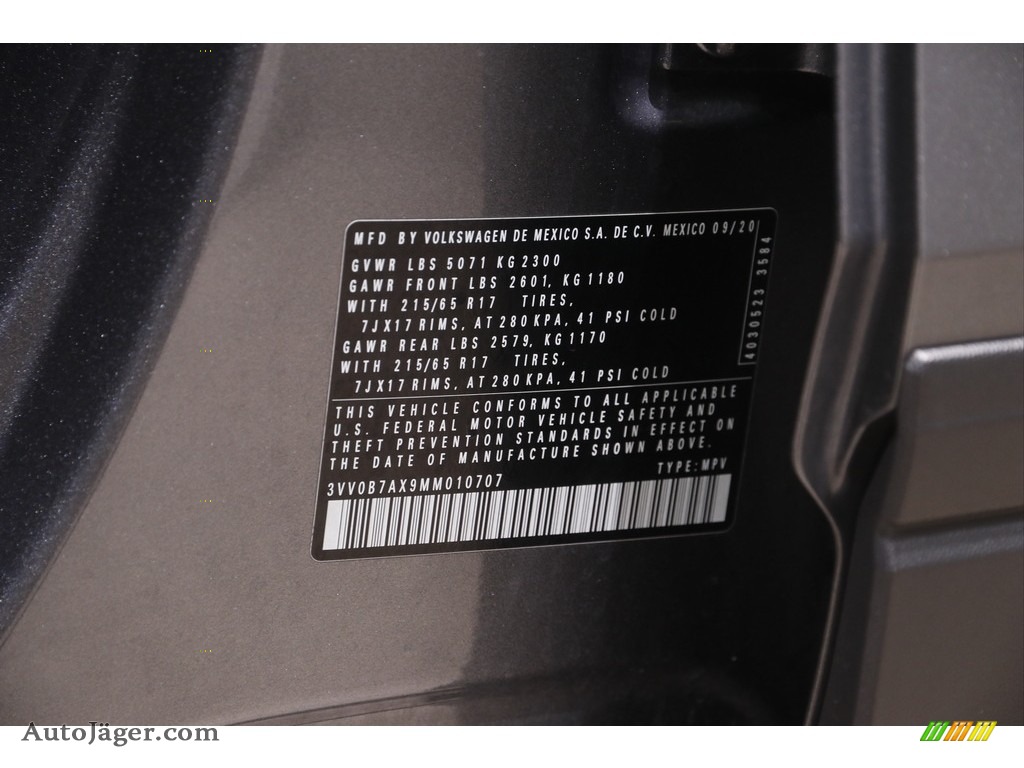 2021 Tiguan S 4Motion - Platinum Gray Metallic / Titan Black photo #19
