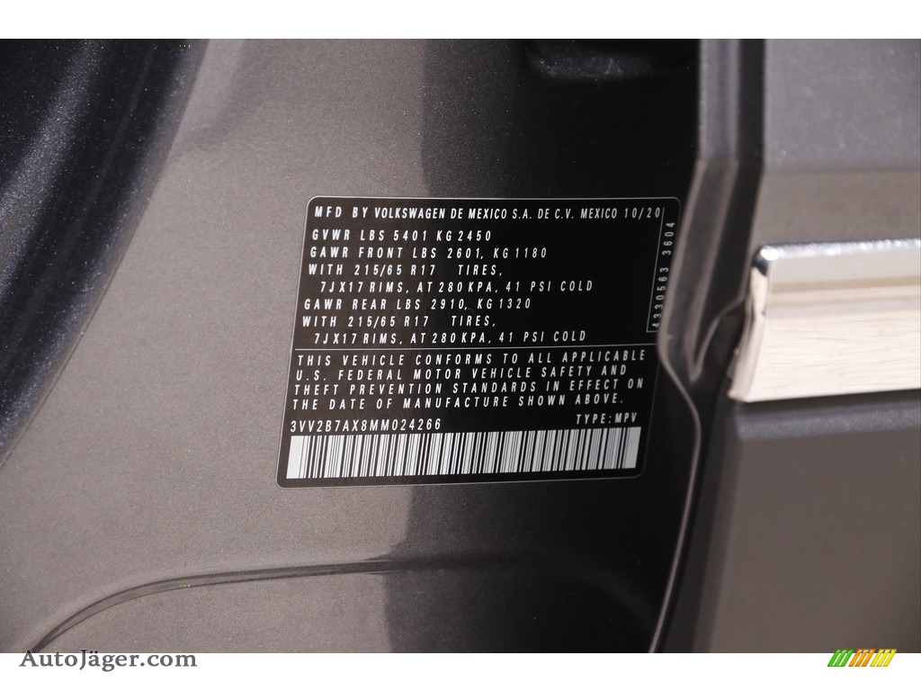 2021 Tiguan SE 4Motion - Platinum Gray Metallic / Titan Black photo #22