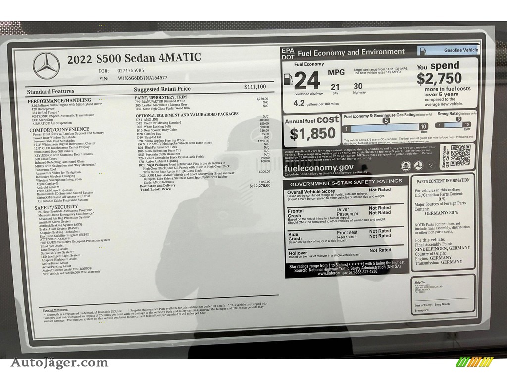2022 S 500 4Matic Sedan - Diamond White Metallic / Macchiato Beige/Magma gray photo #13