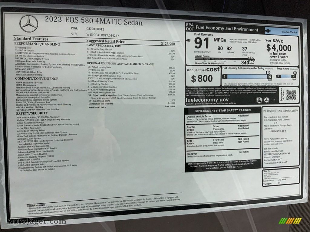 2023 EQS 580 4Matic Sedan - Graphite Gray Metallic / Black/Sable Brown photo #18