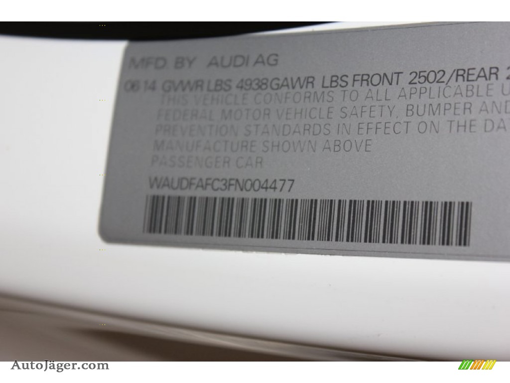 2015 A6 2.0T Premium Plus Sedan - Ibis White / Velvet Beige photo #32