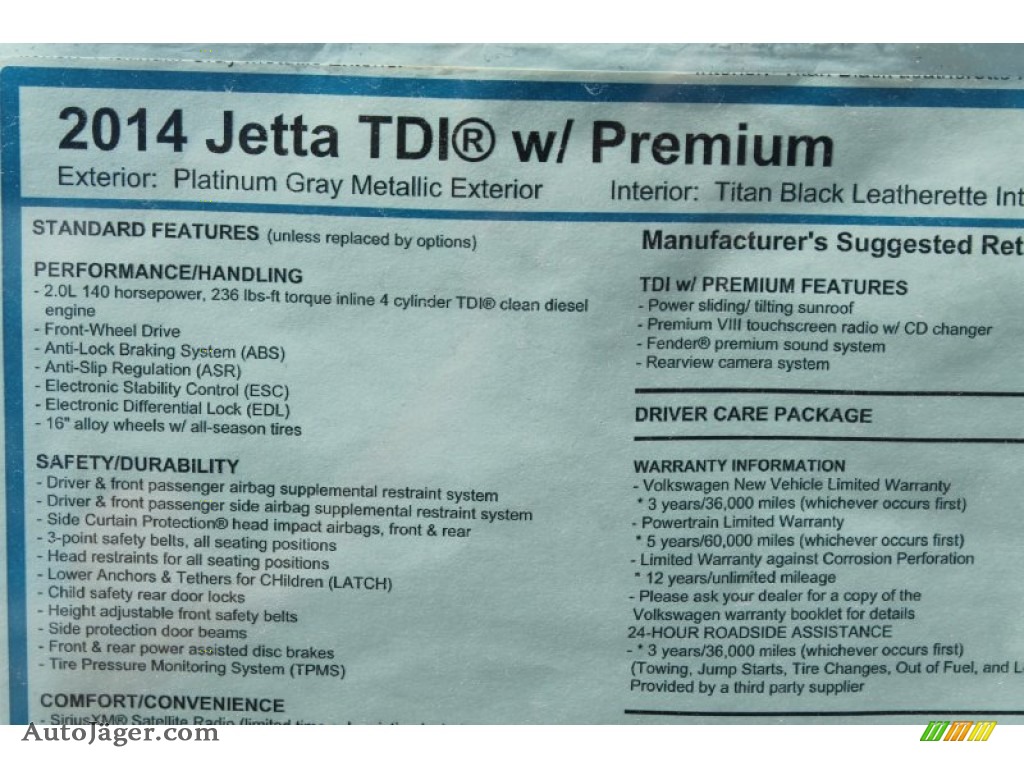 2014 Jetta TDI Sedan - Platinum Gray Metallic / Titan Black photo #24