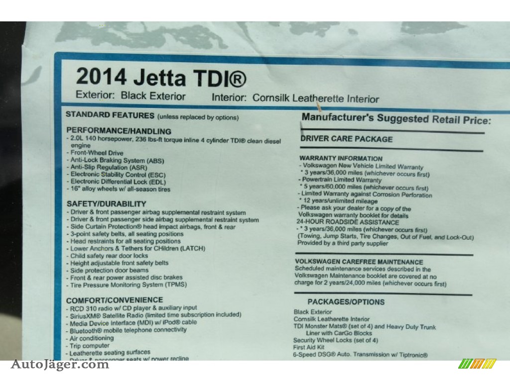 2014 Jetta TDI Sedan - Black / Cornsilk Beige photo #23